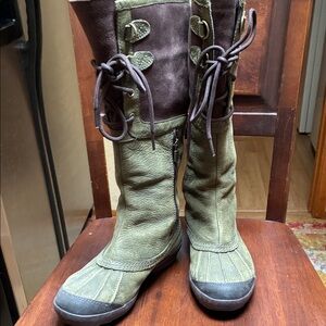 UGG Olive Green and Brown Lace-Up Tall Winter Boots